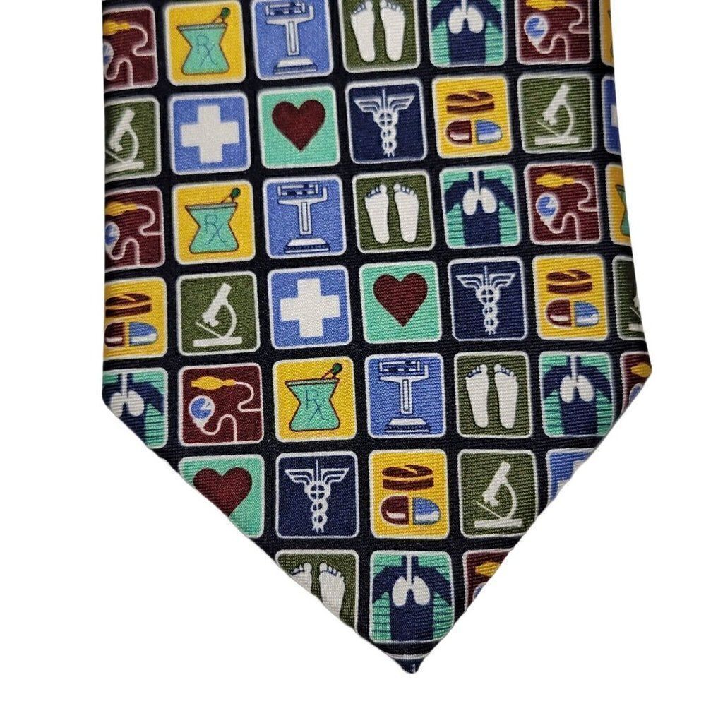 Wild Ties Mens Neck Tie Medical Symbols Instruments 100% Silk Multicolor 60" GUC - Picture 3 of 11
